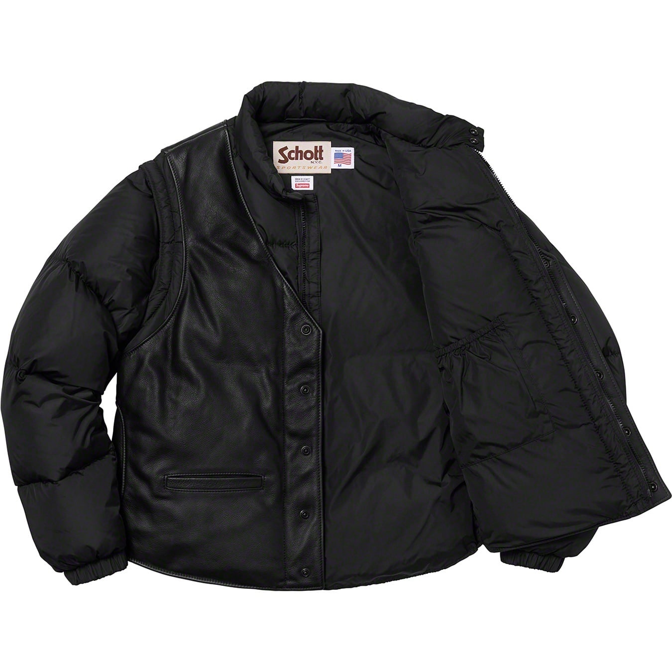 Supreme®/Schott® Down Leather Vest Puffy Jacket view 15